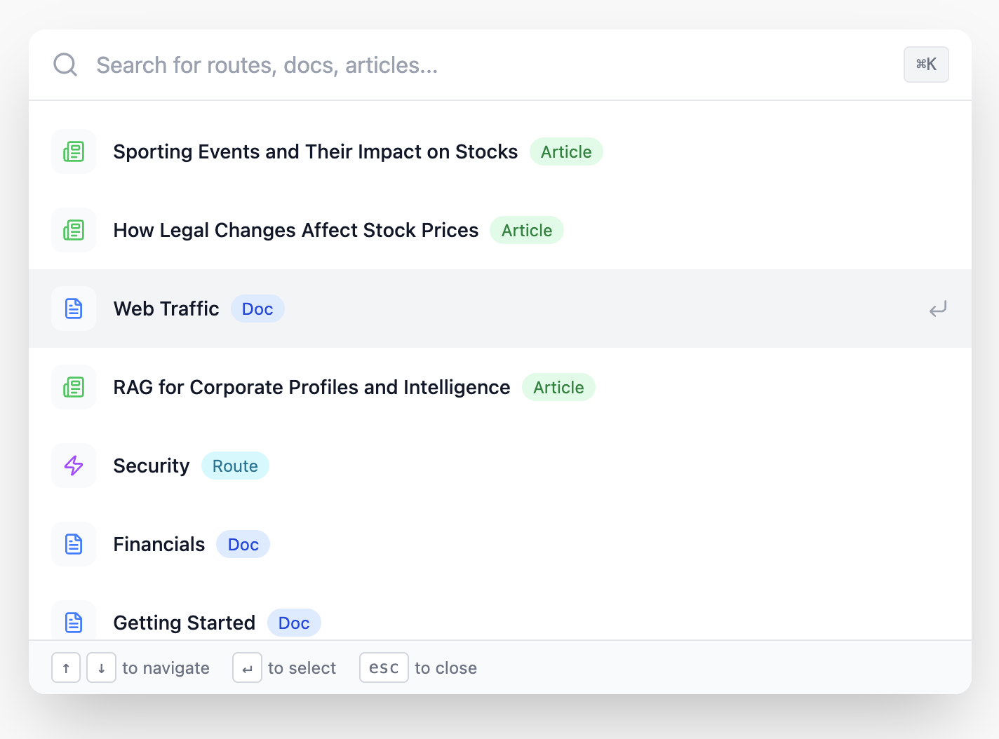 Global document search bar